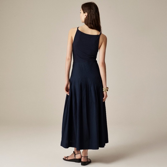 NWT! J. CREW Pintuck Mixy Tank Dress Solid Navy Blue Midi Pleated Preppy X-Small - Picture 8 of 15